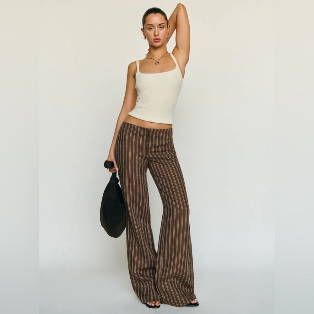 Reformation Vida Linen Low Rise Pant Boardwalk Stripe